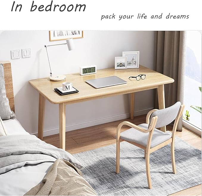IOTXY Simple Wooden Writing Desk - Modern Minimalist Style PC Laptop Computer Workbench with Solid Wood Legs, 39" W Home Office Work Table for TV Stand Music Video Live Broadcast Workstation, White