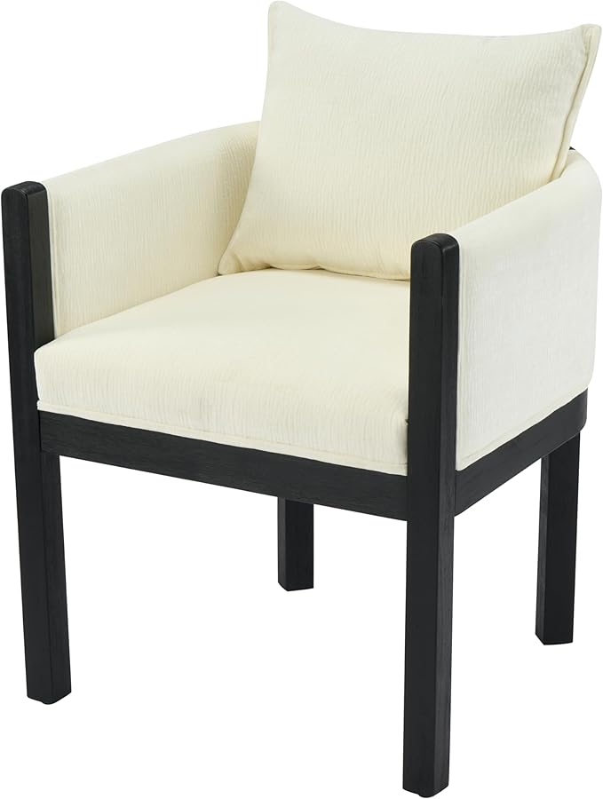 Christopher Knight Home Lucid Linen Upholstered Dining Chairs Set of 2, Rubber Wood Dining Room Chairs, Modern Armchair, Extra Seating for Dining Room, Versatile Indoor Furniture, White + Black