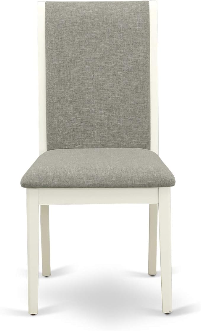 East West Furniture ANLA5-LWH-06 5 Piece Dining Room Furniture Set Includes a Round Kitchen Table with Pedestal and 4 Shitake Linen Fabric Parsons Dining Chairs, 36x36 Inch, Linen White