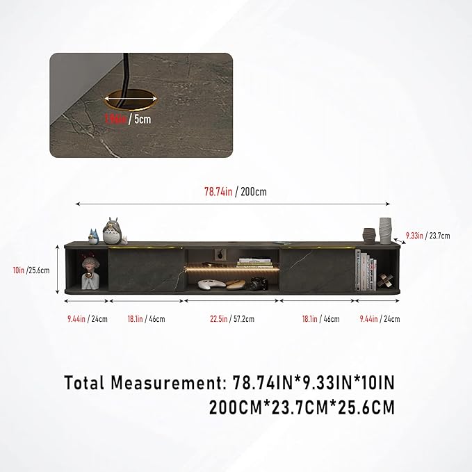 Pmnianhua LED Floating TV Stand with 2 Drawers for 80 inch TV,78'' Floating TV Shelf with LED Lights,Wall Mounted TV Console,Floating Shelf for Under TV (Dark Grey)