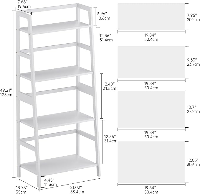 HITNET Ladder Shelf, 4 Tier Bookshelf, Floor Standing Bathroom Storage Rack with Bamboo Frame, Home Office Open Display Bookcase, White