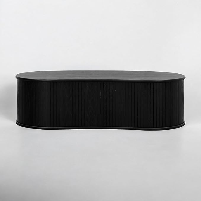 NTC Ripple Coffee Table, Modern Oval Wooden Center Table with Vertical Groove Design, Stylish Living Room Decor, Contemporary Minimalist Style for Home and Office, Effortless Assembly - Burnt Black