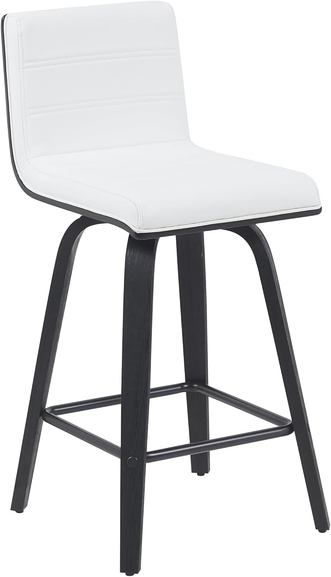 Armen Living Vienna Modern Swivel 26" Counter Height Barstool with White Faux Leather and Black Wood Finish