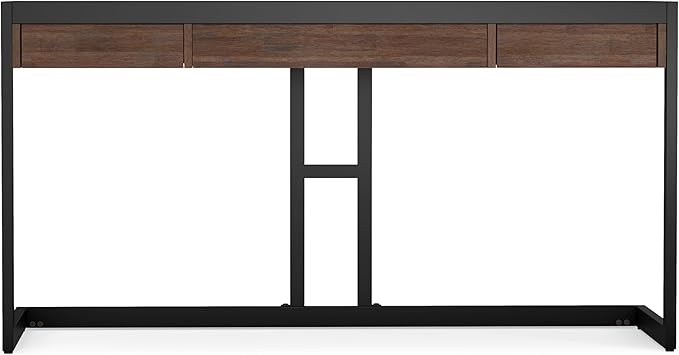 SIMPLIHOME Erina Desk - 60-Inch Wide Solid Acacia Wood and Metal Writing Desk in Distressed Charcoal Brown, Modern Industrial Home Office Computer Table for Study with 2 Drawers and Keyboard Tray