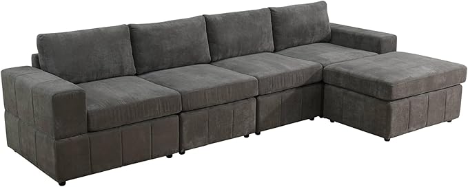 Sectional Couches for Living Room, 130″ Modular Sectional Sofa with Ottoman, Modern L Shaped Couch with Chaise for Bedroom, Brown
