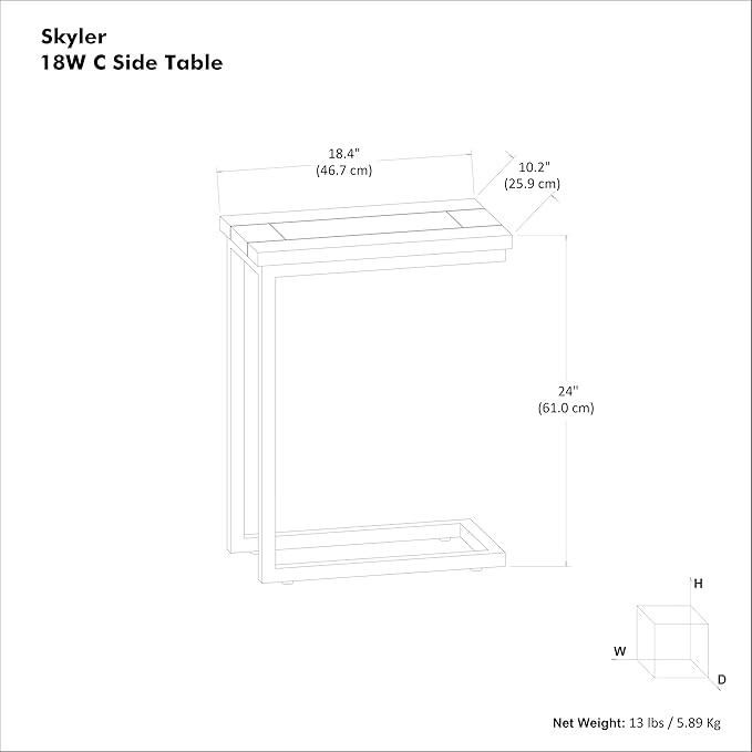 SIMPLIHOME Skyler 18-inch Wide Solid Mango/Metal Industrial C-Shaped End Table in Birch/Black for Living Room, Office, or Bedroom, Assembled
