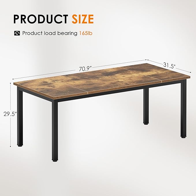 DlandHome Computer Desk, Large Executive Office Desk Computer Table Study Writing Workstation for Home Office,70.8 x 31.5 inch,Retro