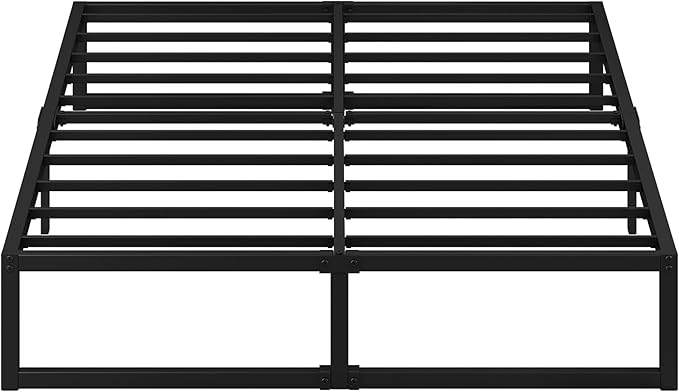 EMODA 12 Inch Queen Bed Frame No Box Spring Needed Heavy Duty Metal Platform BedFrame Queen Size with Steel Slats, Easy Assembly, Black