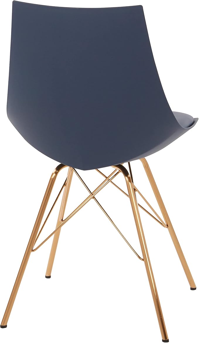 OSP Home Furnishings Oakley Mid-Century Modern Bucket Dining Chair with Faux Leather Padded Seat, Navy Blue