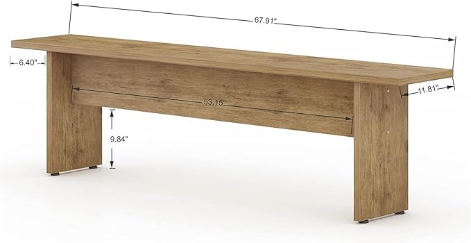 Manhattan Comfort Nomad 3 Piece Dining Set for 6 with Modern Kitchen Table and 2 Benches, Farmhouse Furniture with Rustic Wood Grain Finish, Pedestal Base, Easy Assembly, Dining Set, Nature