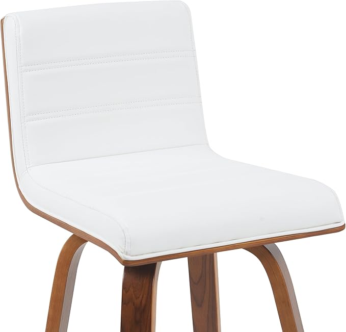 Armen Living Vienna Modern Swivel 26" Counter Height Barstool with White Faux Leather and Walnut Wood Finish
