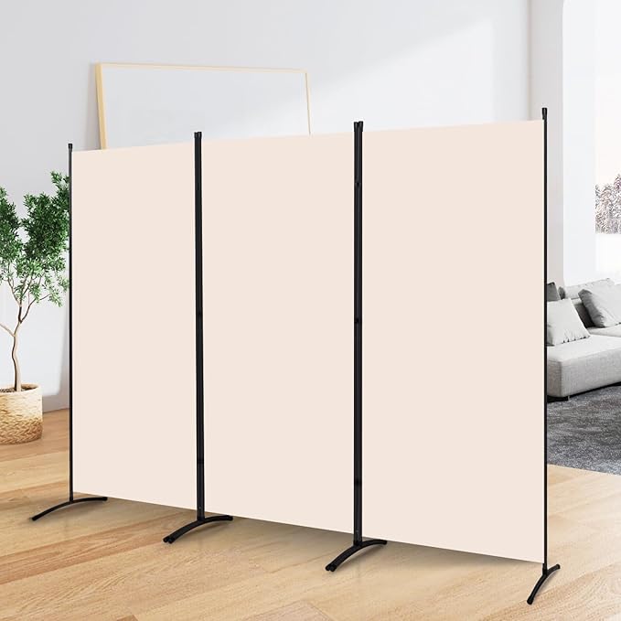 YASRKML Room Divider Folding Privacy Screens, Portable Room Divider Panel 3 Panel Partition Room Dividers Screen, Freestanding Room Partitions and Dividers Fabric Dividers for Room Separation, Beige