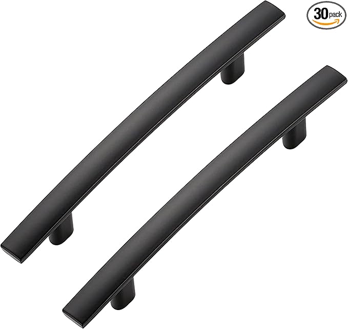 30 Pack Cabinet Handles 3.75" Hole Center - Curved Cabinet Pulls Black Drawer Pulls for Kitchen Cupboard Solid Hardware for Dresser Drawer Arch Hardware