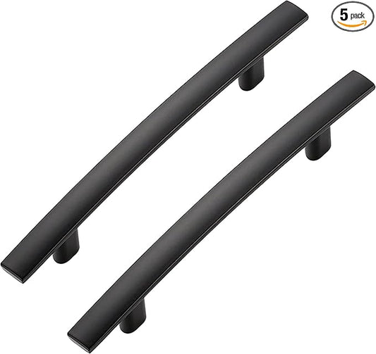 5 Pack Cabinet Handles 3.75" Hole Center - Curved Cabinet Pulls Black Drawer Pulls for Kitchen Cupboard Solid Hardware for Dresser Drawer Arch Hardware