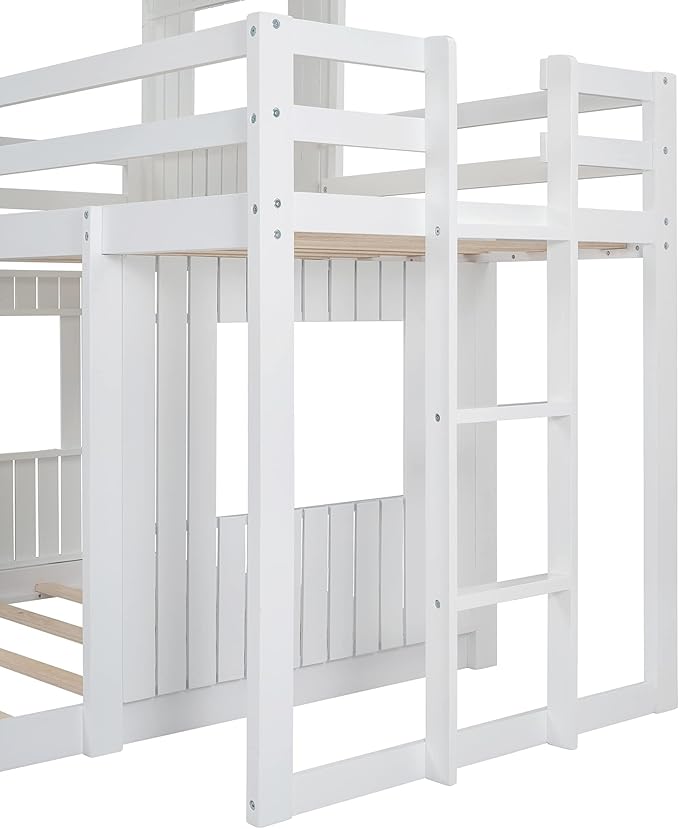 Ball & Cast Twin Over Full Playhouse Bunk Bed with Ladder and Window,Farmhouse Wood Bunkbed w/Full-Length Guard Rail & Slat Support,Space Saving,Bedroom Furniture for Student Dorms,White