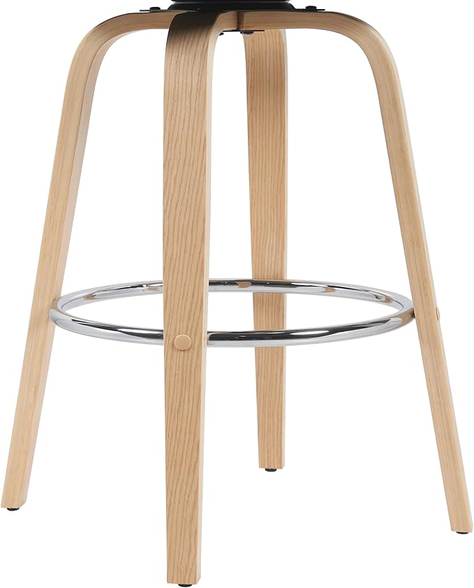 Sonia Modern Swivel Bar Height Stool with Blue Upholstered Seat and Patterned Oak Wood Finish Set of 4