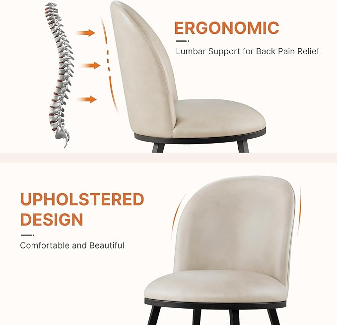 Dining Chairs Set of 6, Faux Leather Upholstered Dining Room Chairs with Ergonomic Backrest & Metal Legs, Modern Kitchen Side Chairs for Home, Restaurant, and Café, Beige, 2 Boxs