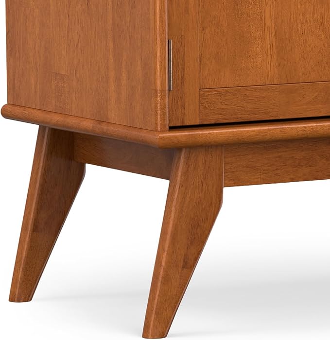 SIMPLIHOME Draper Solid Hardwood 72 inch Wide Mid Century Modern TV Media Stand in Teak Brown for TVs up to 80 inches for The Living Room and Entertainment Center