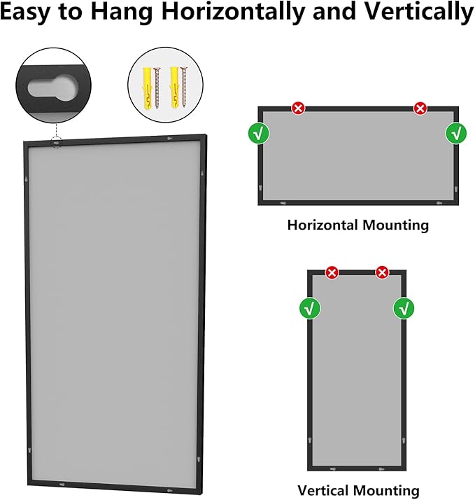 Bathroom Mirror 36x71 Black Bathroom Wall-Mounted Mirrors, Modern Vanity Mirror for Bedroom, Living Room, Aluminum Alloy Frame Allow to Hang Horizontally or Vertically