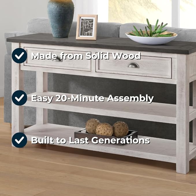 Martin Svensson Home Monterey Solid Wood Sofa Console Table White with Grey Top