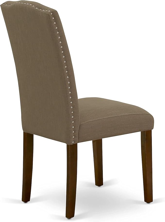 East West Furniture NDEN3-MAH-18 3 Piece Dining Set Contains a Rectangle Dining Room Table with Dropleaf and 2 Dark Coffee Linen Fabric Upholstered Chairs, 30x48 Inch, Mahogany