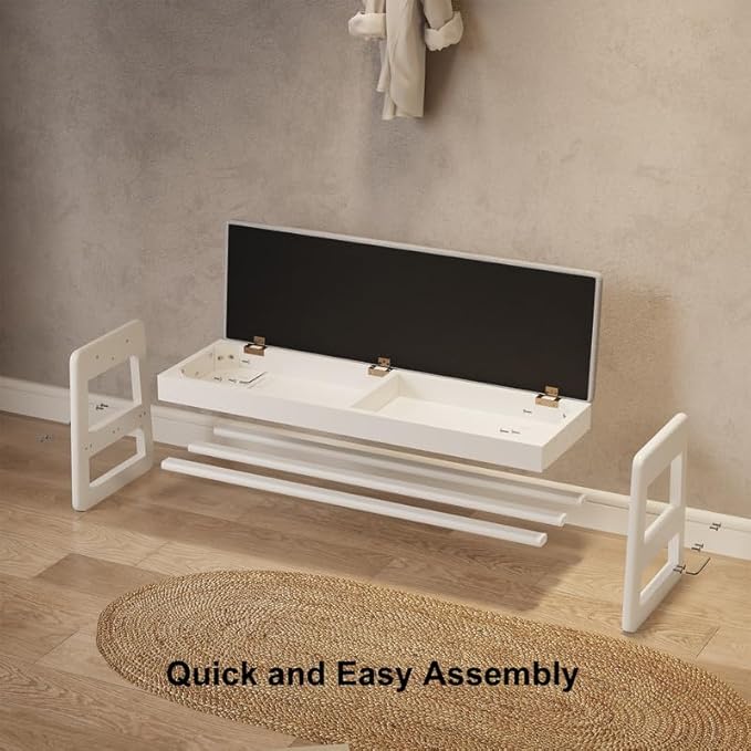 Shoe Rack Bench with Cushion,2 Tiers Shoe Bench with Flip-Top Storage,Wood Shoe Rack for Entryway,Hallway（White,39.3"）