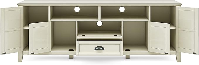 SIMPLIHOME Burlington SOLID WOOD 72 Inch Wide Transitional TV Media Stand in Antique White for TVs up to 80 Inches, For the Living Room and Entertainment Center