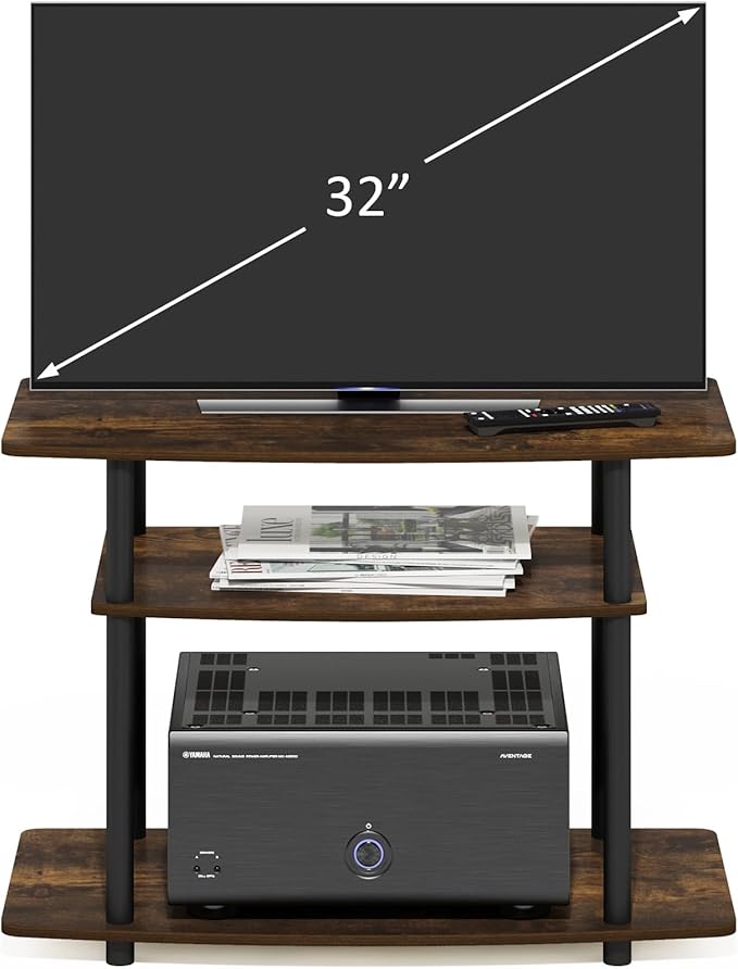Furinno Turn-N-Tube No Tools 3-Tier TV Stands, Amber Pine/Black