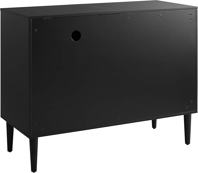 Crosley Furniture Everett Media Console and Record Player Stand with Storage for Vinyl Records, Matte Black