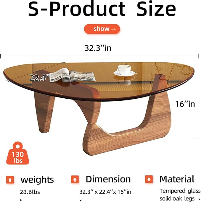 Modern Glass Coffee Table for Living Room mid Century Small Coffee Table Stylish Coffee Tables, Suitable for Bedroom Living Room Reception Office Tables（Walnut/Brown，Small）