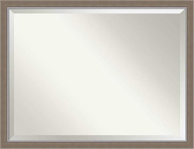 Amanti Art Brown Bathroom Mirror for Over Sink, 33x43 Eva Brown Narrow Rectangle Vanity Mirror, X-Large Rustic Farmhouse Frame, Hangs Horizonally and Vertically, Bathroom Wall Decor, Beveled Edge