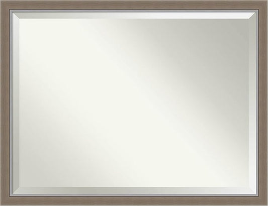 Amanti Art Brown Bathroom Mirror for Over Sink, 33x43 Eva Brown Narrow Rectangle Vanity Mirror, X-Large Rustic Farmhouse Frame, Hangs Horizonally and Vertically, Bathroom Wall Decor, Beveled Edge