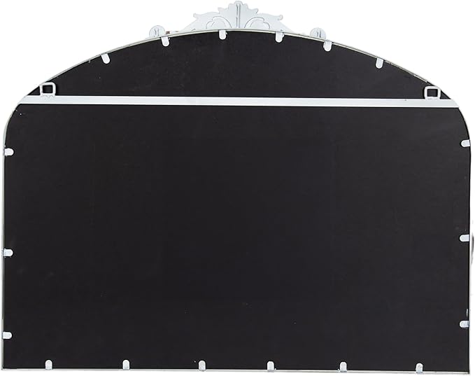Kate and Laurel Arendahl Ornate Traditional Arched Mirror; 36 x 29; White; Decorative Baroque Style Arched Wall Mirror with Wide Frame and Ornamental Crown