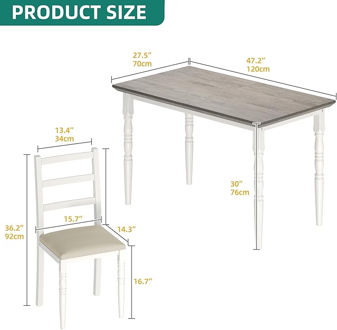 DWVO 5-Piece Dining Table Set for 4, Kitchen Dining Room Table with Upholstered Chairs, Faux Leather Cushions, Modern Rectangular Dinner Table Set for Small Spaces & Apartment, White Grey