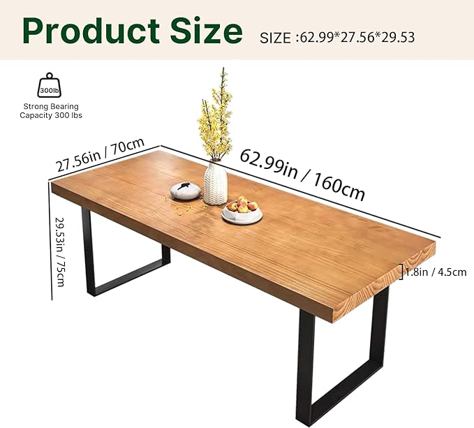 Stylish Modern Minimalist Solid Wood Dining Table with Sturdy Metal Base – Easy Assembly, Versatile Design for Dining Rooms, Living Seats 4-6 (63 * 27.5 * 29.5)