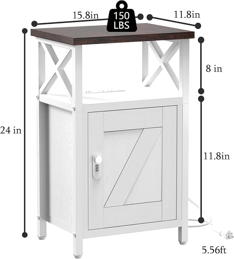 Wooden Nightstand with Lock, Bed Side Table with Drawers, Bedside Table with Charging Station, 3 USB & 2 Outlets, Night Stand with Storage, End Tables for Living Room, Bedroom, Dorm, Walnut