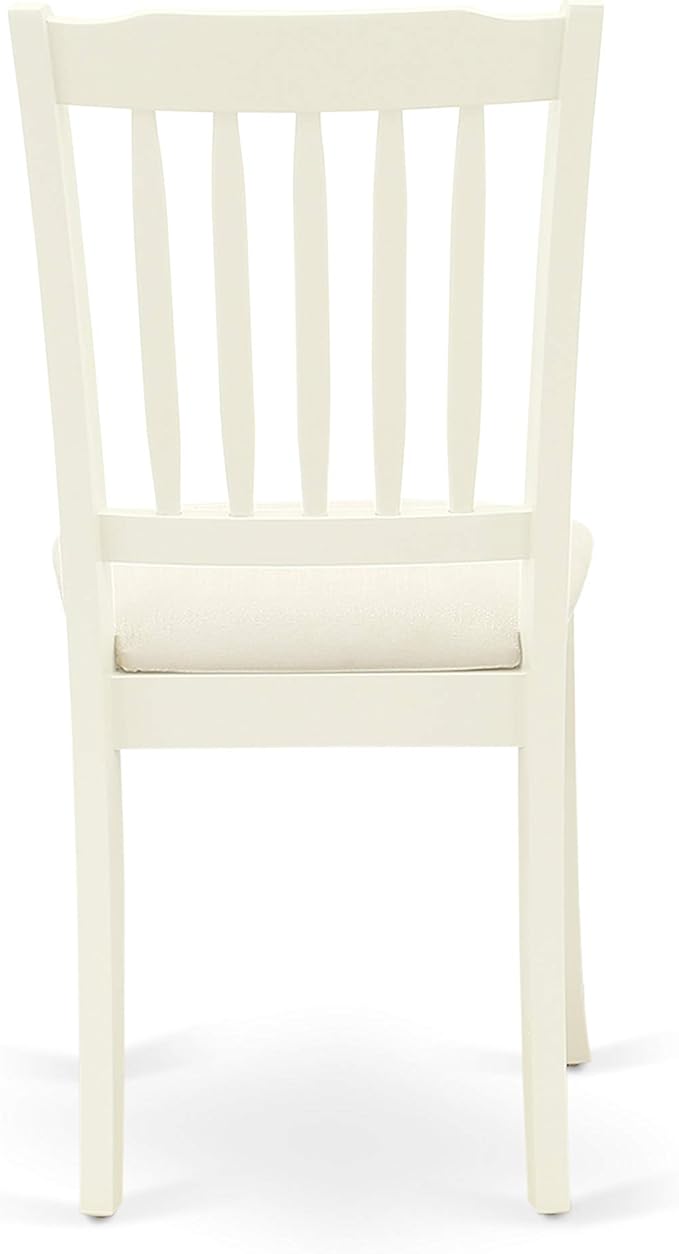 East West Furniture HBDA3-LWH-C 3 Piece Dining Room Table Set Contains a Round Kitchen Table with Pedestal and 2 Linen Fabric Upholstered Dining Chairs, 42x42 Inch, Linen White