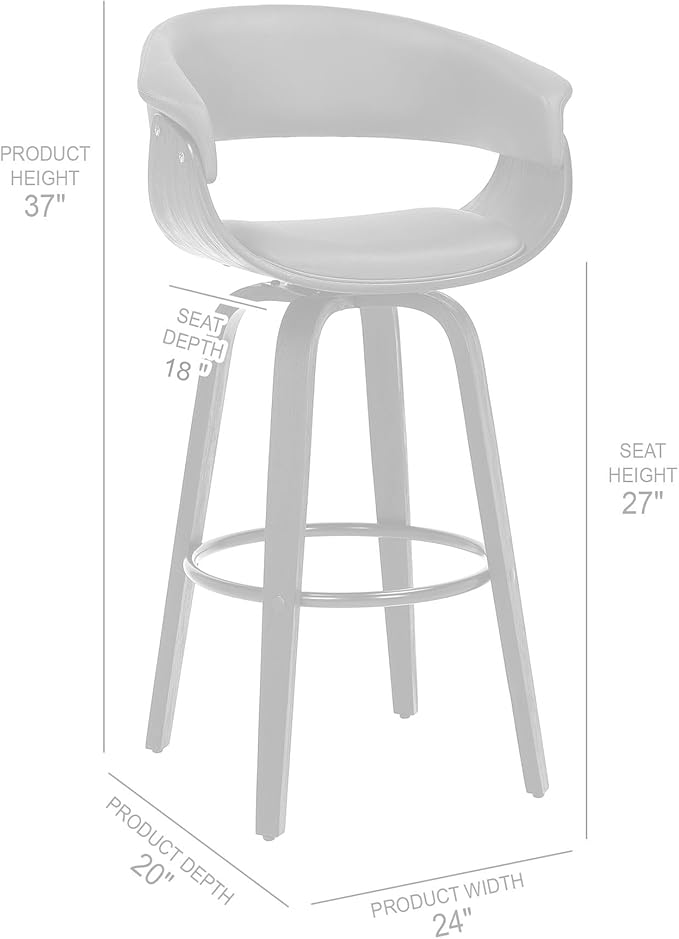 Armen Living Julyssa Mid Century Modern Swivel Bar Stool for Kitchen Island Counter in Gray Faux Leather and Black Wood, 26" Seat Height