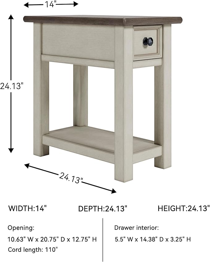 Signature Design by Ashley Bolanburg Farmhouse Chair Side End Table, Light Brown & Whitewash