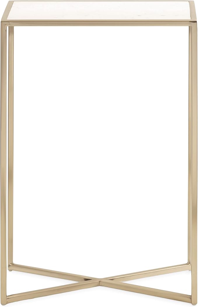 Kate and Laurel Jaspur Modern Slim Side Table, 16 x 8 x 24, White Marble and Gold, Decorative Glam Narrow End Table for Use as Narrow Bedroom Nightstand or Living Room Accent