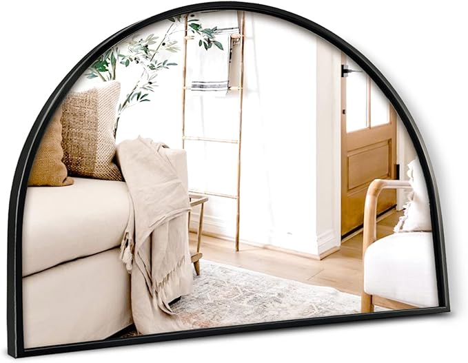 WAMIRRO Minimalist Black Arched Mirror,Large Farmhouse Bathroom Fireplace Mantel Horizontal Wide Arch Mirrors for Entryway/Living Room 26"X36"