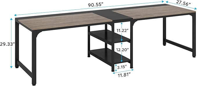 LITTLE TREE 90.5 Inch Large Double Home Office Compuer Desk Two Person Study Table
