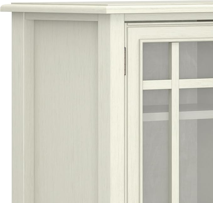 SIMPLIHOME Connaught SOLID WOOD 46 inch Wide Traditional Tall Storage Cabinet in Antique White for the Living Room, Entryway and Family Room