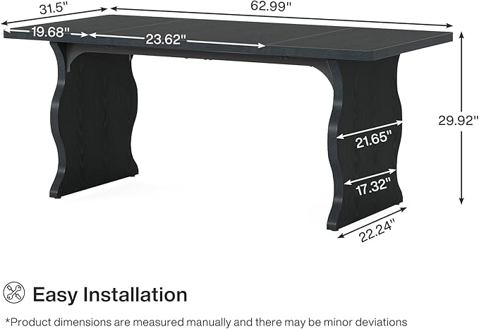 Tribesigns 63" Large Executive Desk for Home Office, Spacious Computer Desk with Ample Leg Room, Double PC Gaming Writing Table Study Desk with Sturdy Legs, Black