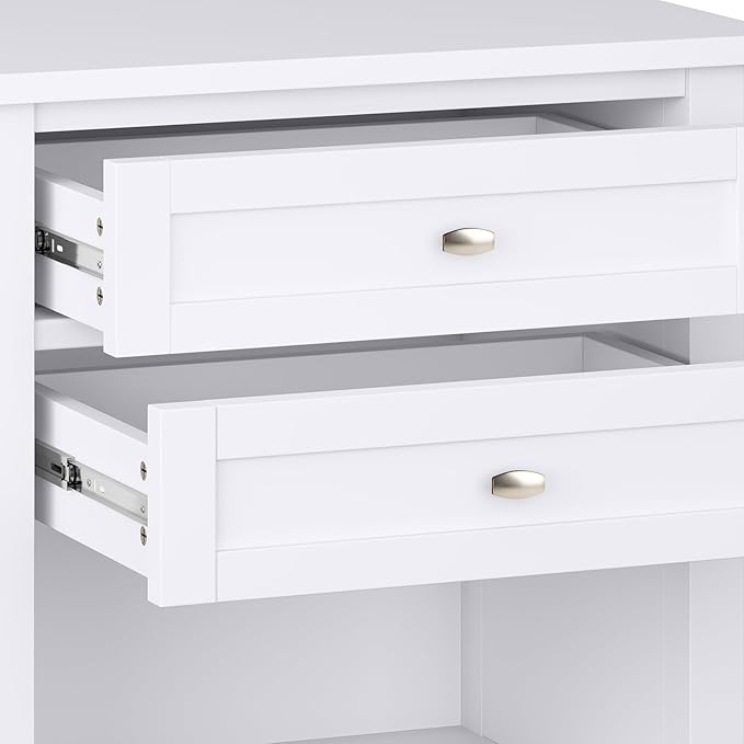 SIMPLIHOME Warm Shaker SOLID WOOD 24 Inch Wide Transitional Bedside Nightstand Table in White, For the Living Room and Bedroom