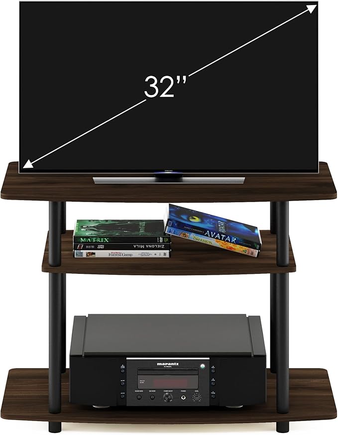 Furinno Turn-N-Tube No Tools 3-Tier Entertainment Center TV Stand for TV up to 32 Inch, Plastic Round Tubes, Columbia Walnut/Black