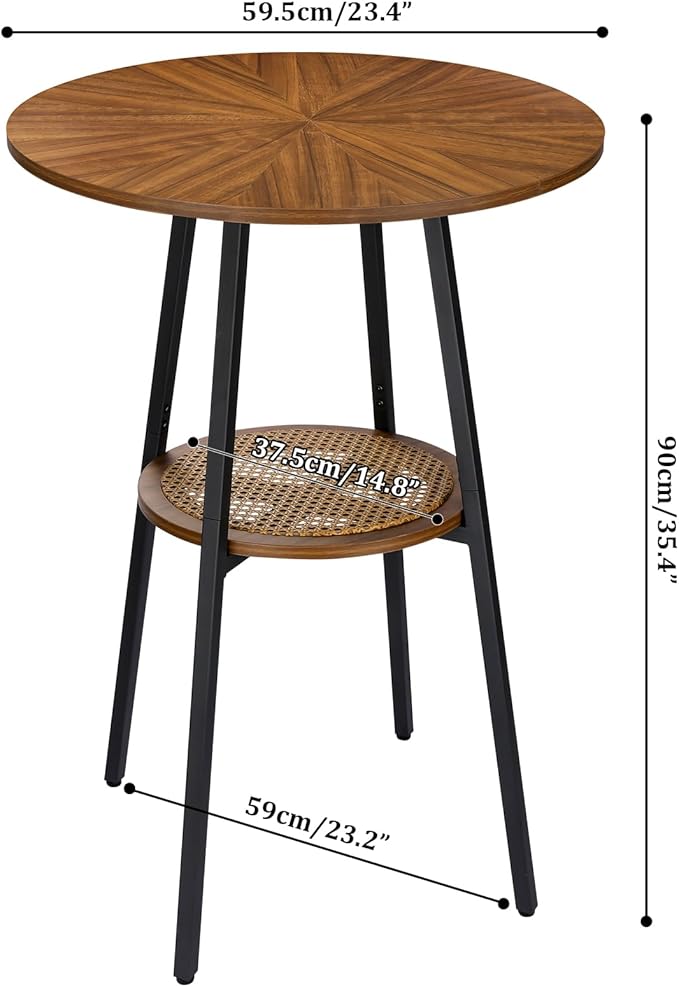 ZYBT Boho Bar Height Table - Rattan Storage Shelf, High Top & Counter Height Dining Table
