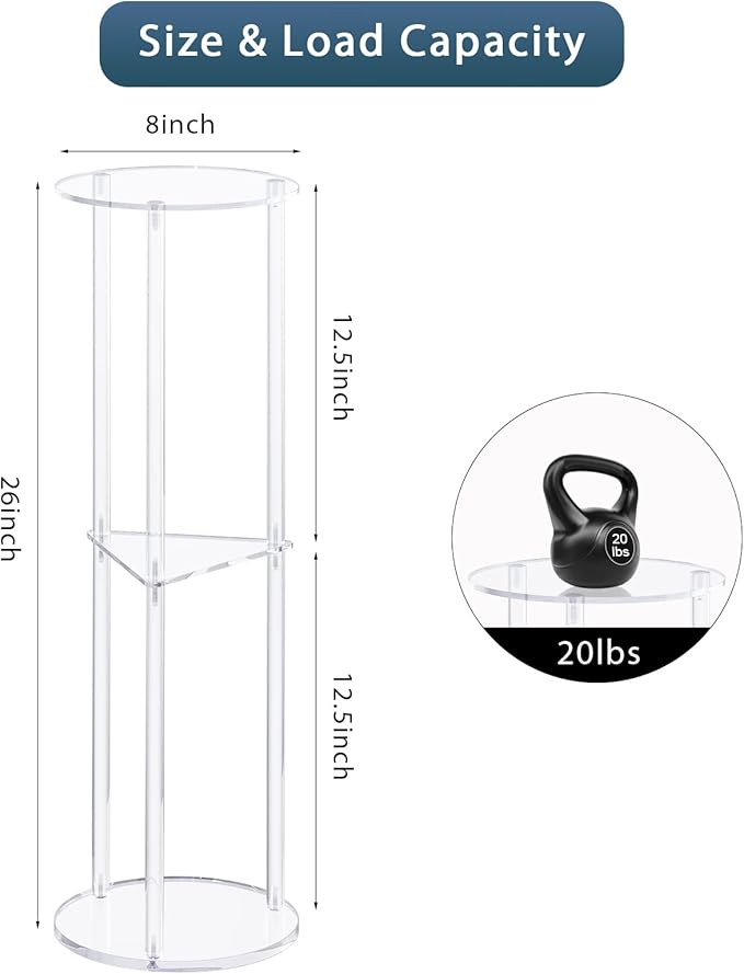 HMYHUM Acrylic Drink Table for Small Spaces, Martini Table for Living Room, Small Drink Side Table, 3 Tiers, Round, Modern, 8" L x 8" W x 26" H, Clear