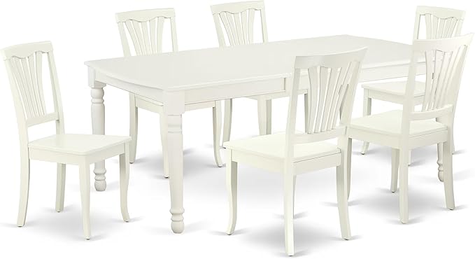 East West Furniture DOAV7-LWH-W 7 Piece Kitchen Table Set Consist of a Rectangle Dining Table with Butterfly Leaf and 6 Dining Room Chairs, 42x78 Inch, Linen White
