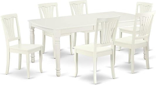 East West Furniture DOAV7-LWH-W 7 Piece Kitchen Table Set Consist of a Rectangle Dining Table with Butterfly Leaf and 6 Dining Room Chairs, 42x78 Inch, Linen White